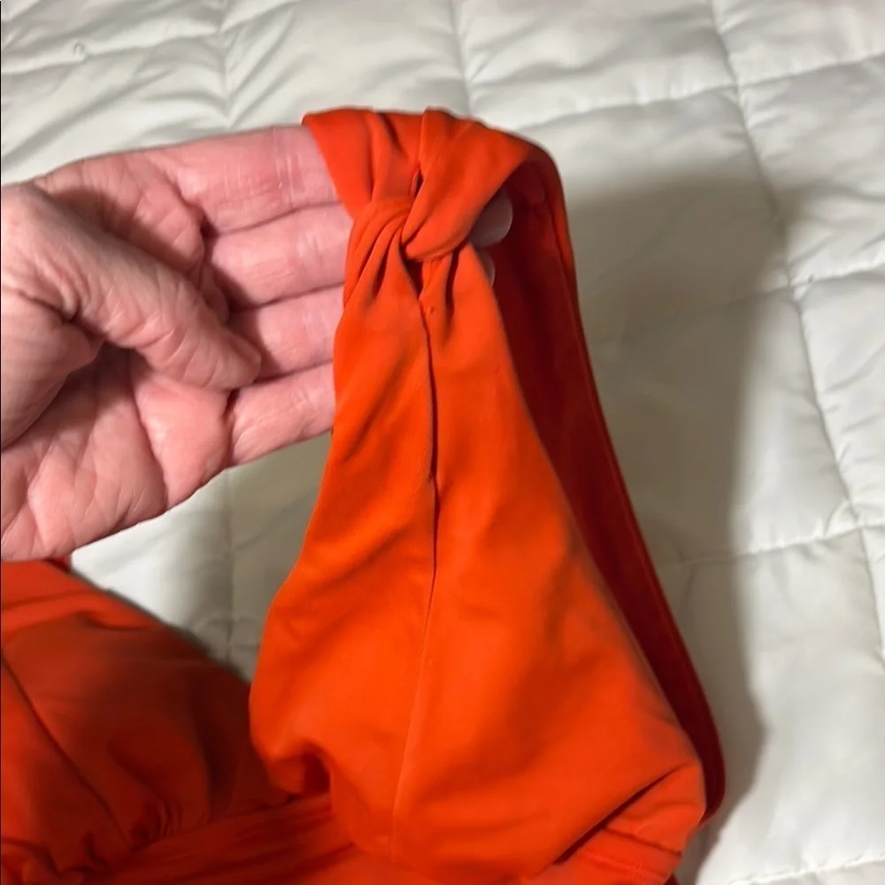 Plunge V-Neck One-Piece Full Coverage Swimsuit in Red/Orange